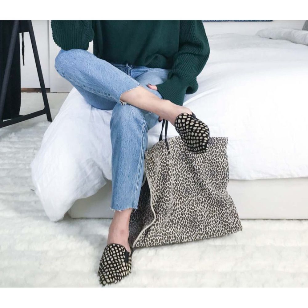 Jenni Kayne Genuine Calf Hair Mule Made in Italy in Black and Honey Giraffe NEW - Picture 8 of 8